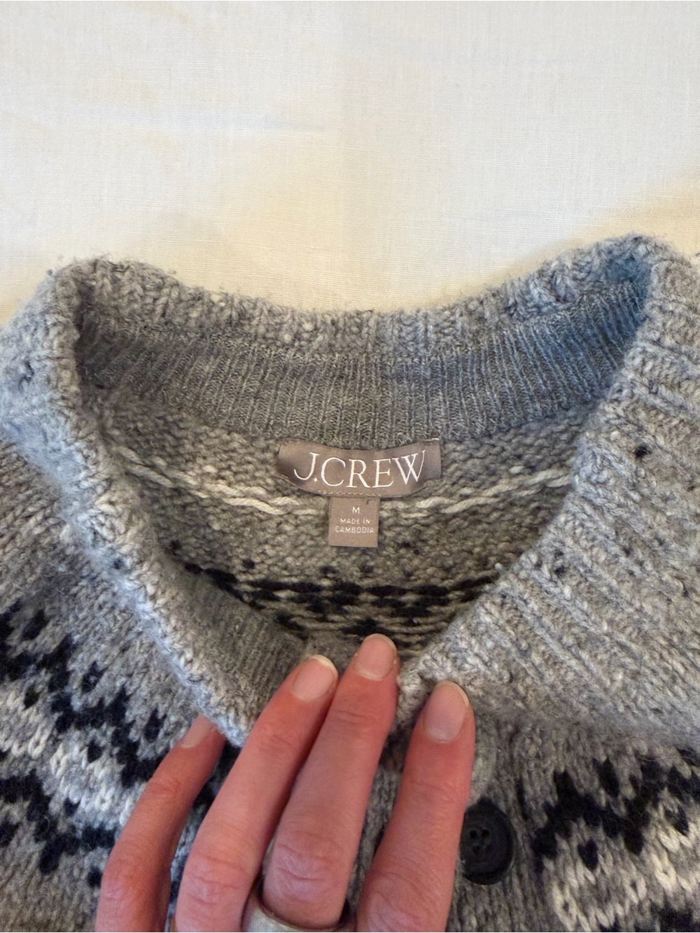 J. Crew Gray Fair Isle Button Cardigan Sweater - Picture 3 of 3